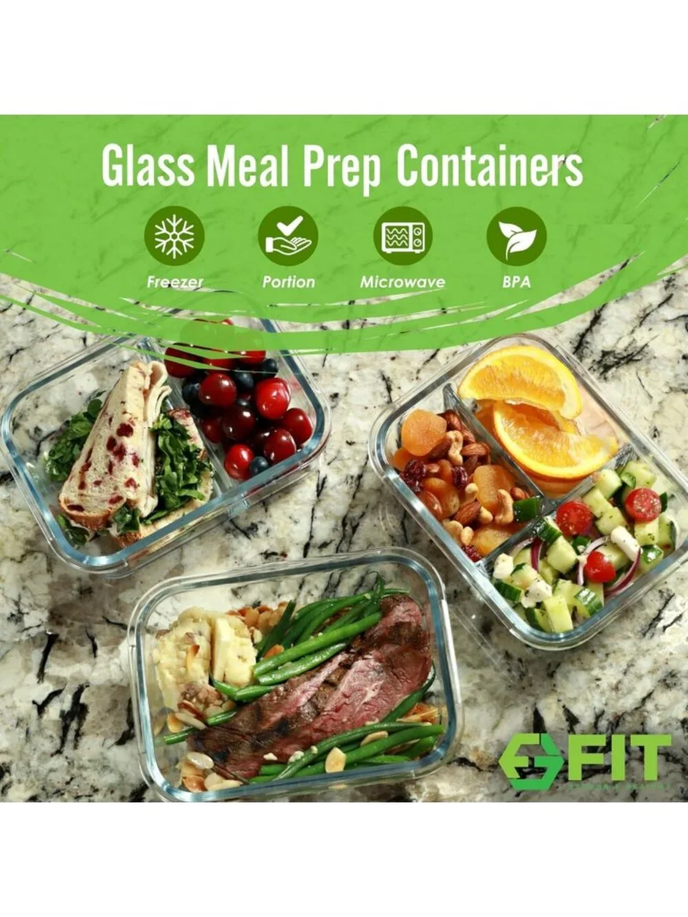 Versatile Glass Meal Prep Containers - 3 Pack Bento Box, Leak-Proof, Oven